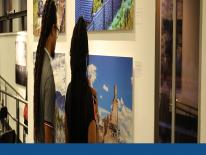 Photo of people viewing exhibit Lay of the Land, curated by Jarvis Grant Photo of people viewing exhibit Lay of the Land, curated by Jarvis Grant